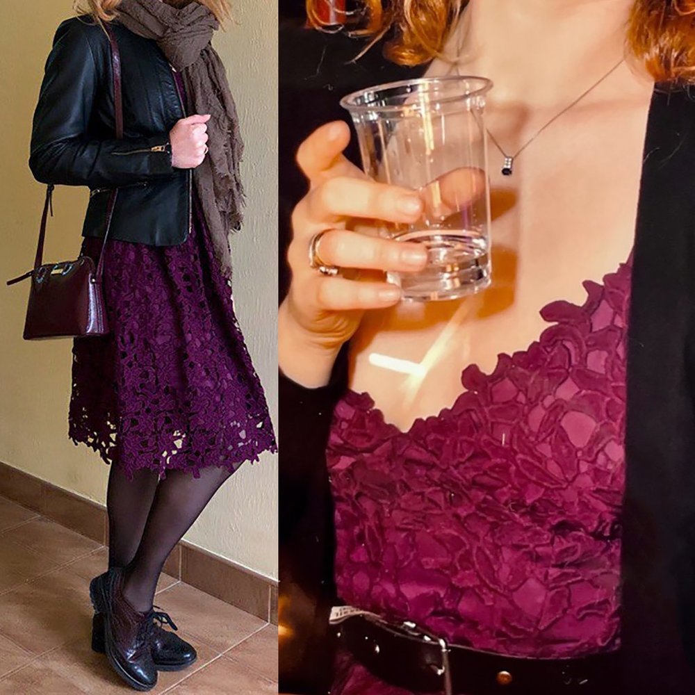 LOVE...ADY Lace Dress S Midi Spaghetti Fit Flare Wine Overlay 2/4 Aqua NWOT 50s - Picture 14 of 14